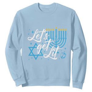 Funny Hanukkah Sweatshirt Let's Get Lit Menorah David Star TS11 Light Blue Print Your Wear
