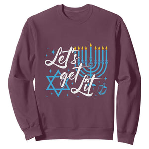 Funny Hanukkah Sweatshirt Let's Get Lit Menorah David Star TS11 Maroon Print Your Wear