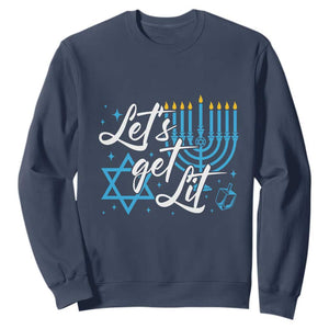 Funny Hanukkah Sweatshirt Let's Get Lit Menorah David Star TS11 Navy Print Your Wear