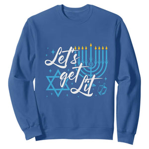 Funny Hanukkah Sweatshirt Let's Get Lit Menorah David Star TS11 Royal Blue Print Your Wear