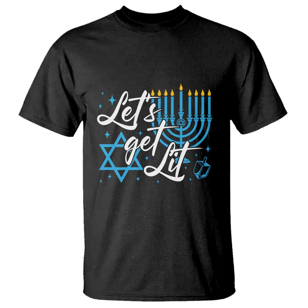 Funny Hanukkah T Shirt Let's Get Lit Menorah David Star TS11 Black Print Your Wear