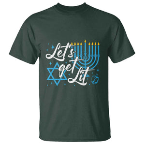 Funny Hanukkah T Shirt Let's Get Lit Menorah David Star TS11 Dark Forest Green Print Your Wear