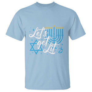 Funny Hanukkah T Shirt Let's Get Lit Menorah David Star TS11 Light Blue Print Your Wear