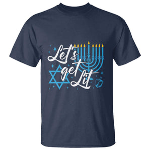 Funny Hanukkah T Shirt Let's Get Lit Menorah David Star TS11 Navy Print Your Wear