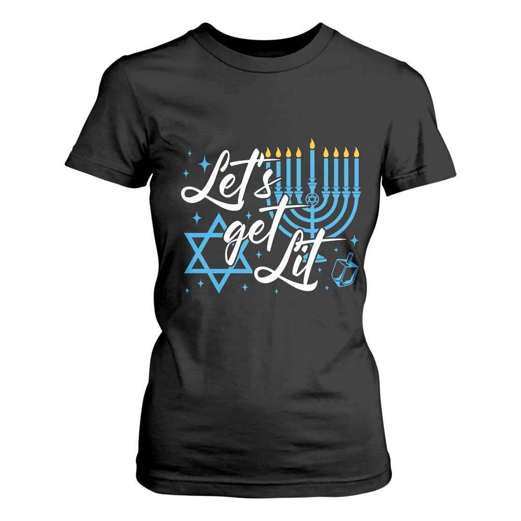 Funny Hanukkah T Shirt For Women Let's Get Lit Menorah David Star TS11 Black Print Your Wear