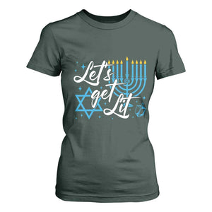 Funny Hanukkah T Shirt For Women Let's Get Lit Menorah David Star TS11 Dark Forest Green Print Your Wear
