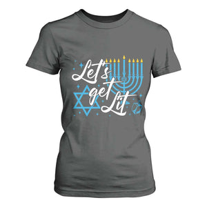 Funny Hanukkah T Shirt For Women Let's Get Lit Menorah David Star TS11 Dark Heather Print Your Wear