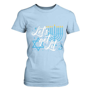 Funny Hanukkah T Shirt For Women Let's Get Lit Menorah David Star TS11 Light Blue Print Your Wear