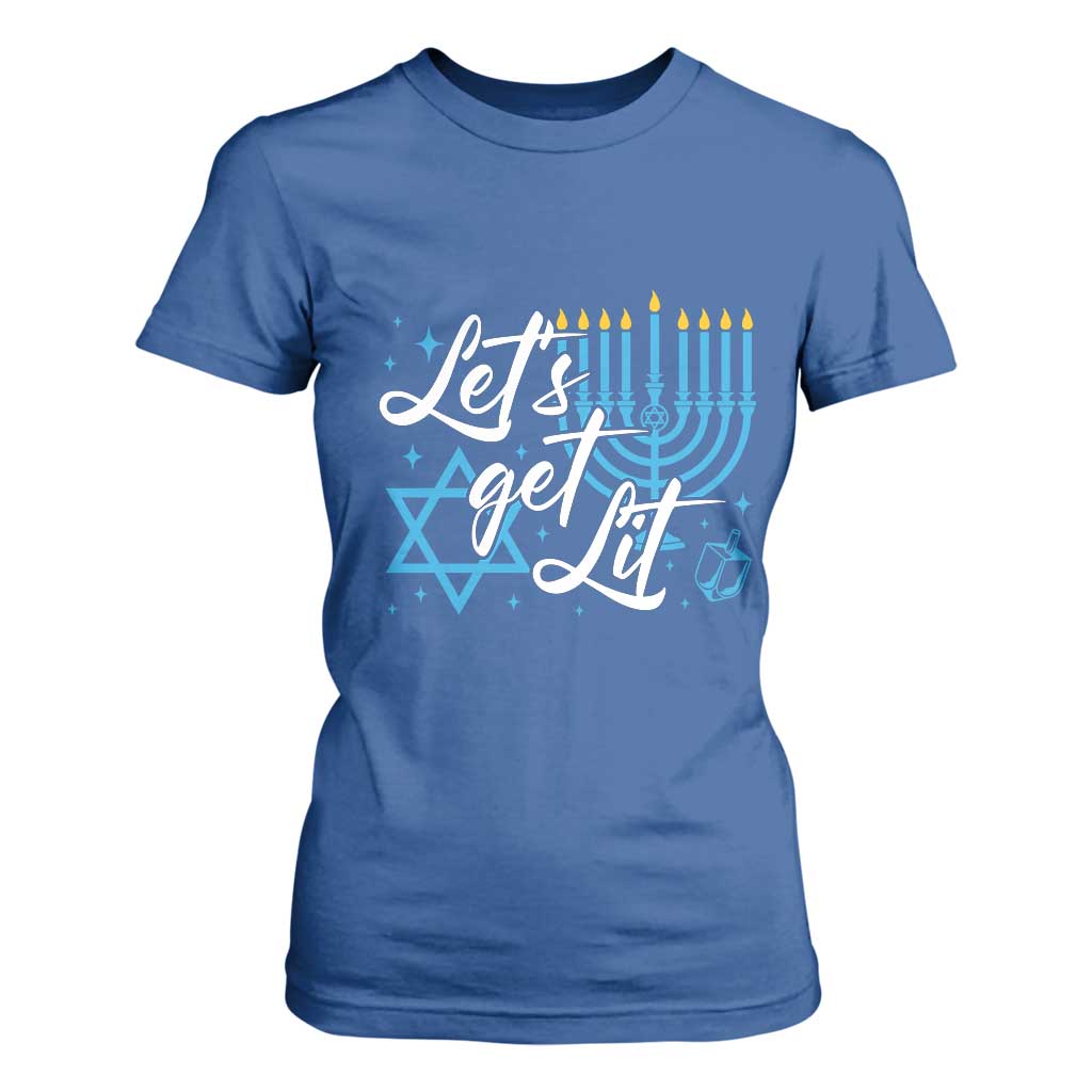 Funny Hanukkah T Shirt For Women Let's Get Lit Menorah David Star TS11 Royal Blue Print Your Wear