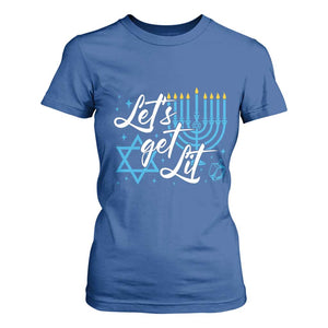 Funny Hanukkah T Shirt For Women Let's Get Lit Menorah David Star TS11 Royal Blue Print Your Wear