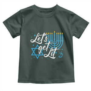 Funny Hanukkah Toddler T Shirt Let's Get Lit Menorah David Star TS11 Dark Forest Green Print Your Wear