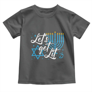 Funny Hanukkah Toddler T Shirt Let's Get Lit Menorah David Star TS11 Dark Heather Print Your Wear