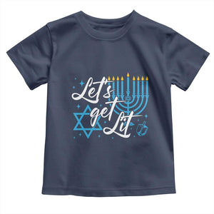Funny Hanukkah Toddler T Shirt Let's Get Lit Menorah David Star TS11 Navy Print Your Wear