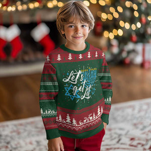 Funny Hanukkah Ugly Christmas Sweater Let's Get Lit Menorah David Star TS11 Christmas Print Your Wear