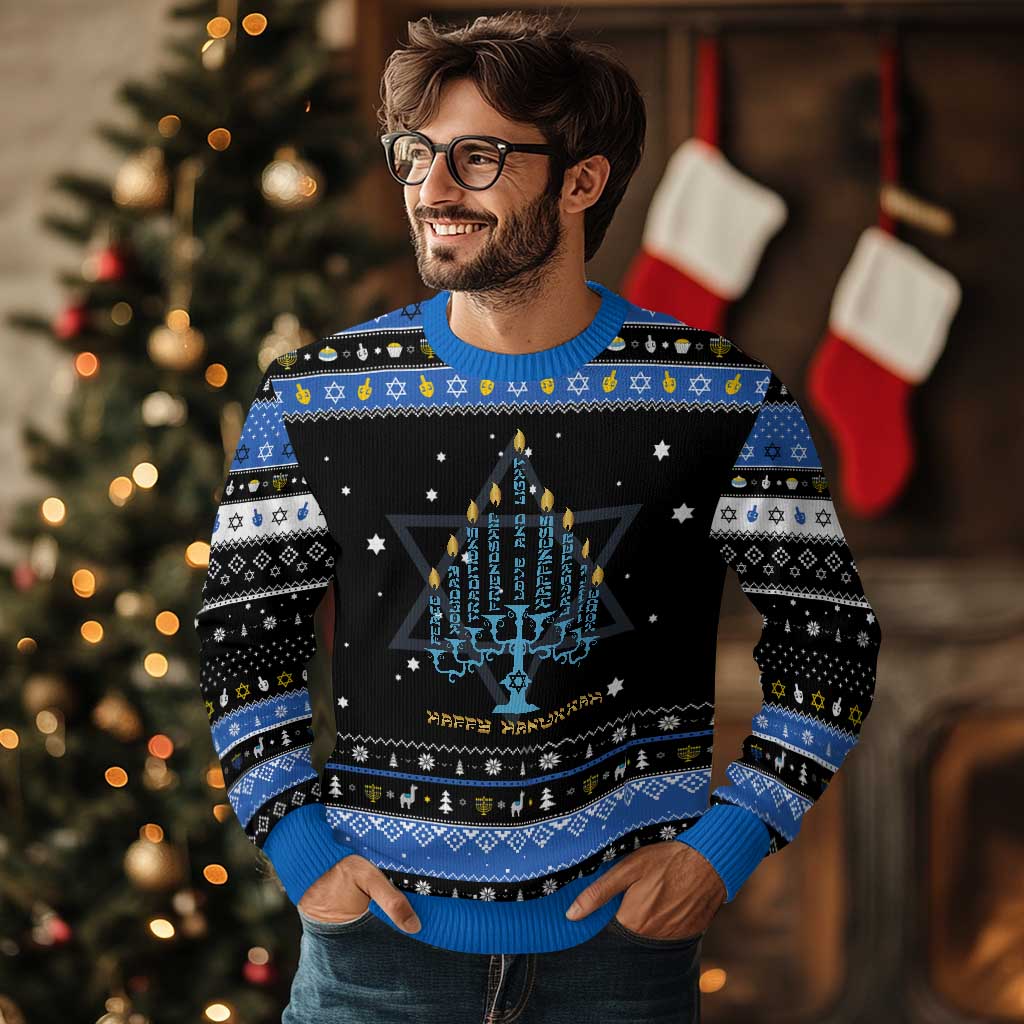 Menorah Chanukah Jewish Holiday Happy Hanukkah Ugly Sweater TS11 Black Blue Print Your Wear