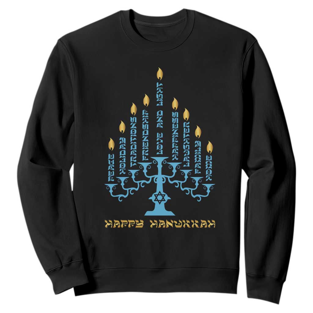 Happy Hanukkah Menorah Chanukah Jewish Holiday Sweatshirt TS11 Black Print Your Wear