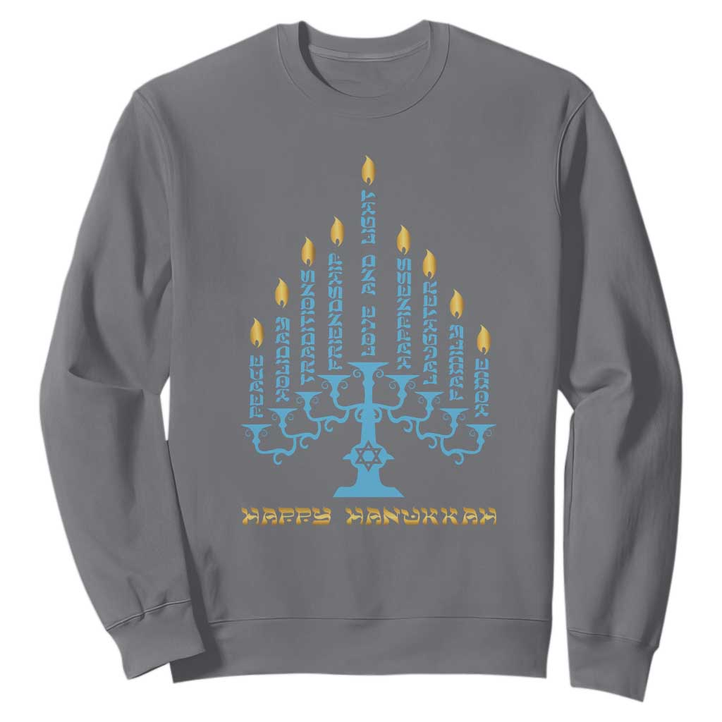 Happy Hanukkah Menorah Chanukah Jewish Holiday Sweatshirt TS11 Charcoal Print Your Wear