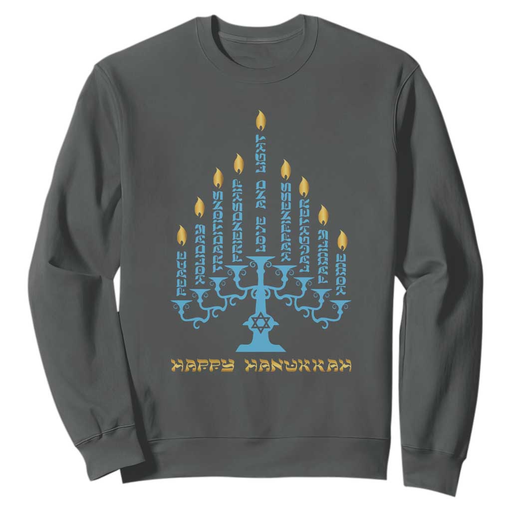 Happy Hanukkah Menorah Chanukah Jewish Holiday Sweatshirt TS11 Dark Heather Print Your Wear