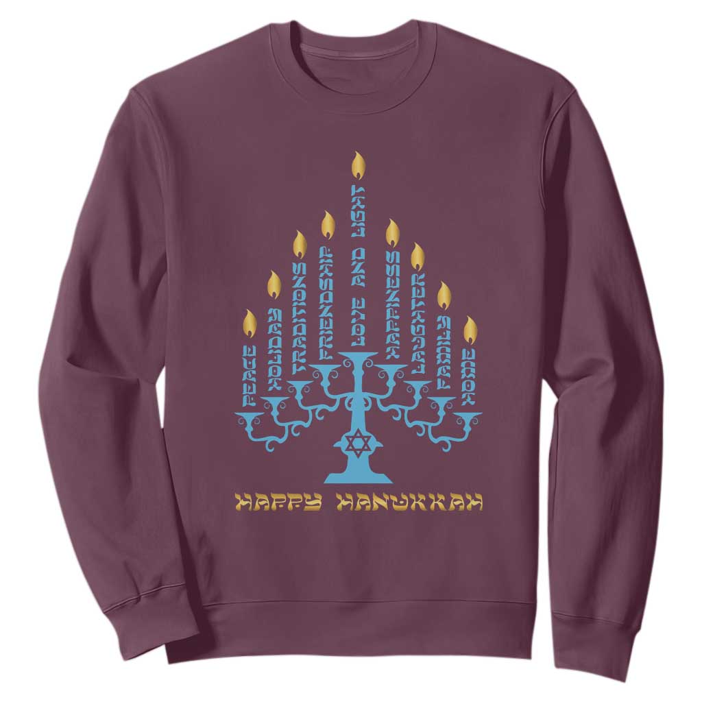 Happy Hanukkah Menorah Chanukah Jewish Holiday Sweatshirt TS11 Maroon Print Your Wear