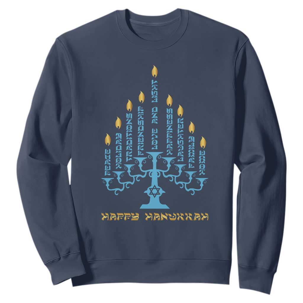 Happy Hanukkah Menorah Chanukah Jewish Holiday Sweatshirt TS11 Navy Print Your Wear