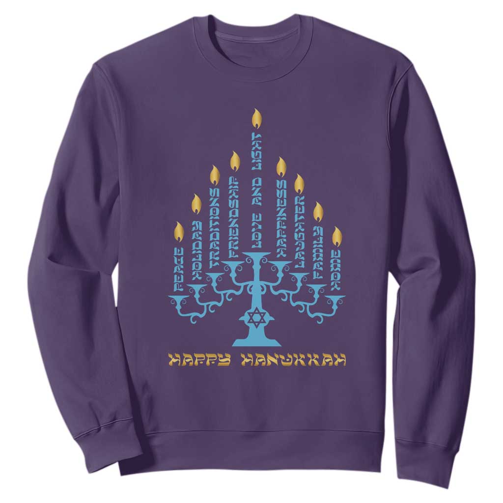 Happy Hanukkah Menorah Chanukah Jewish Holiday Sweatshirt TS11 Purple Print Your Wear