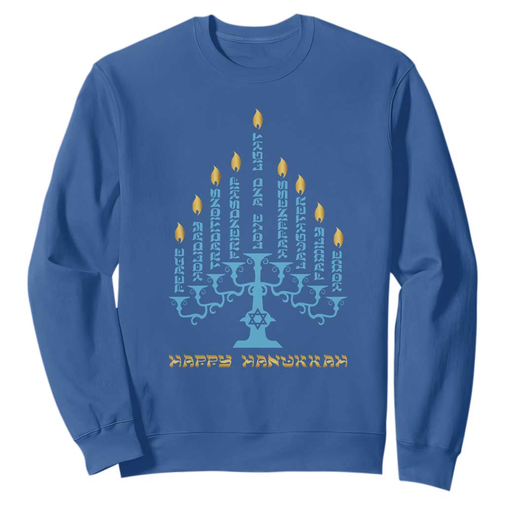 Happy Hanukkah Menorah Chanukah Jewish Holiday Sweatshirt TS11 Royal Blue Print Your Wear