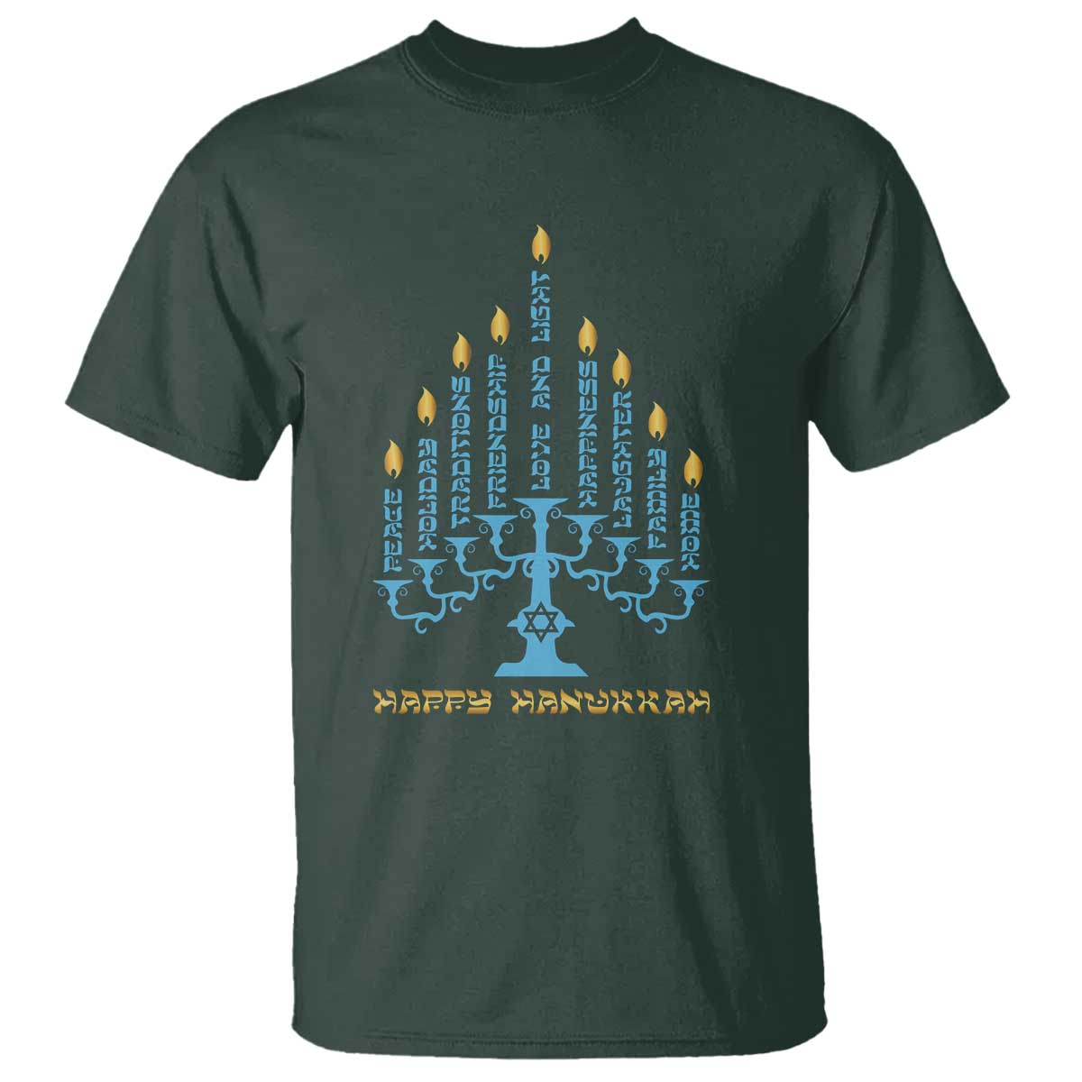 Happy Hanukkah Menorah Chanukah Jewish Holiday T Shirt TS11 Dark Forest Green Print Your Wear