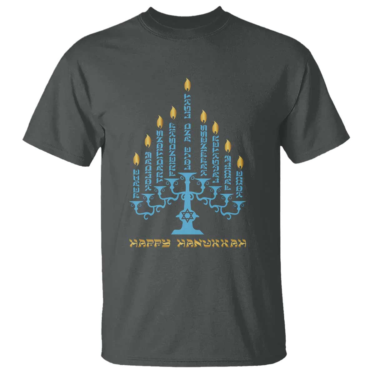 Happy Hanukkah Menorah Chanukah Jewish Holiday T Shirt TS11 Dark Heather Print Your Wear