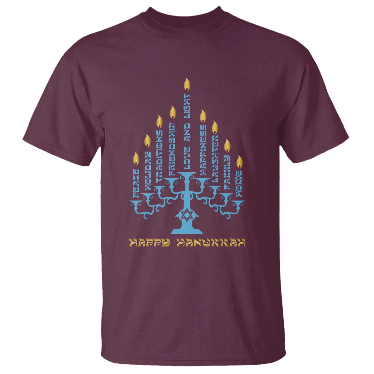 Happy Hanukkah Menorah Chanukah Jewish Holiday T Shirt TS11 Maroon Print Your Wear