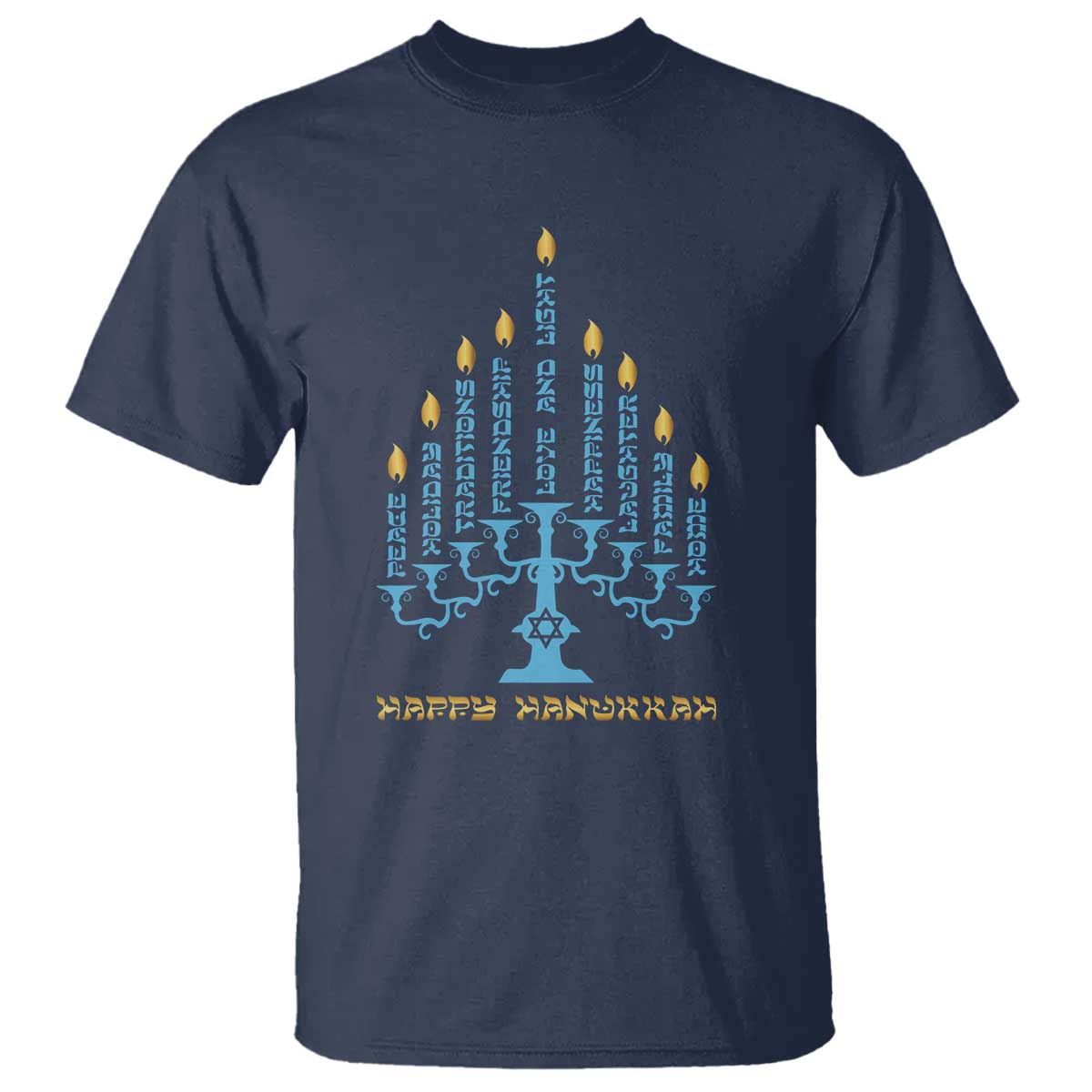 Happy Hanukkah Menorah Chanukah Jewish Holiday T Shirt TS11 Navy Print Your Wear