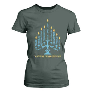 Happy Hanukkah Menorah Chanukah Jewish Holiday T Shirt For Women TS11 Dark Forest Green Print Your Wear