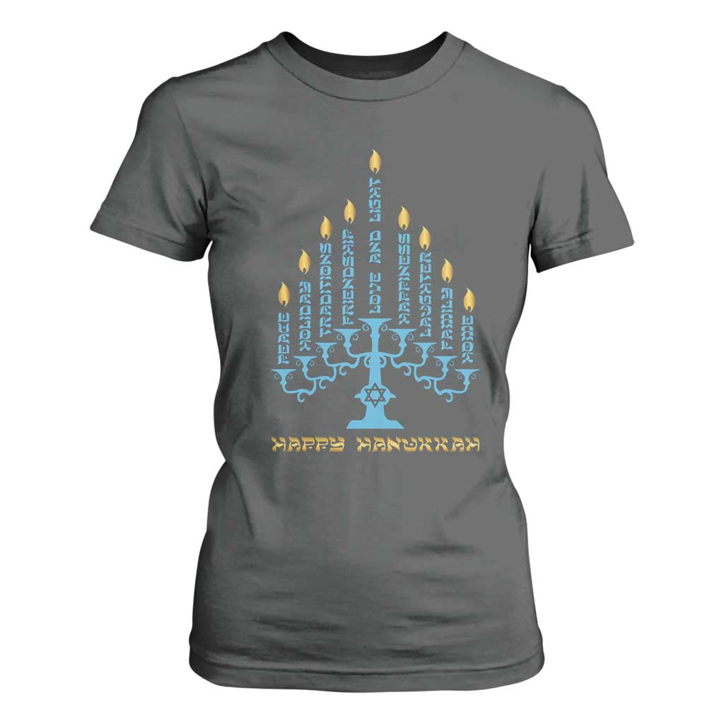 Happy Hanukkah Menorah Chanukah Jewish Holiday T Shirt For Women TS11 Dark Heather Print Your Wear