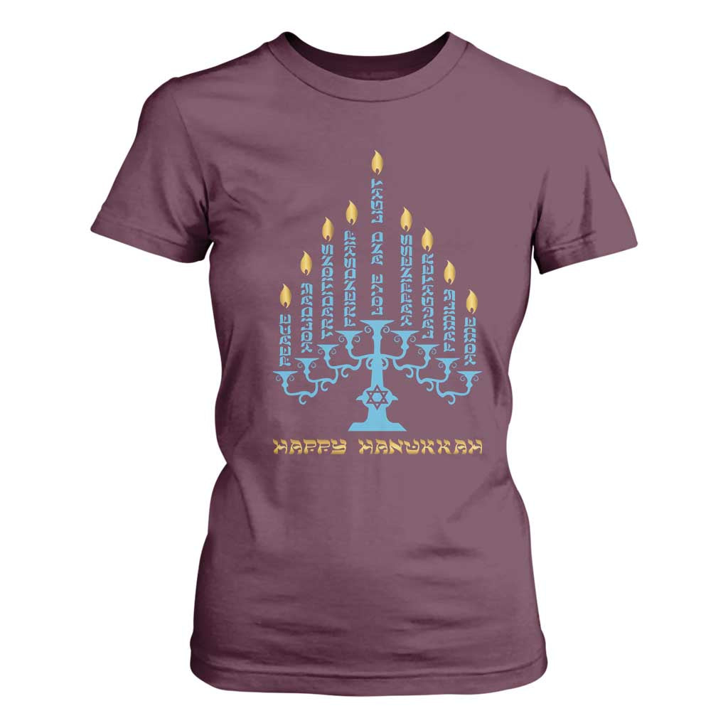 Happy Hanukkah Menorah Chanukah Jewish Holiday T Shirt For Women TS11 Maroon Print Your Wear