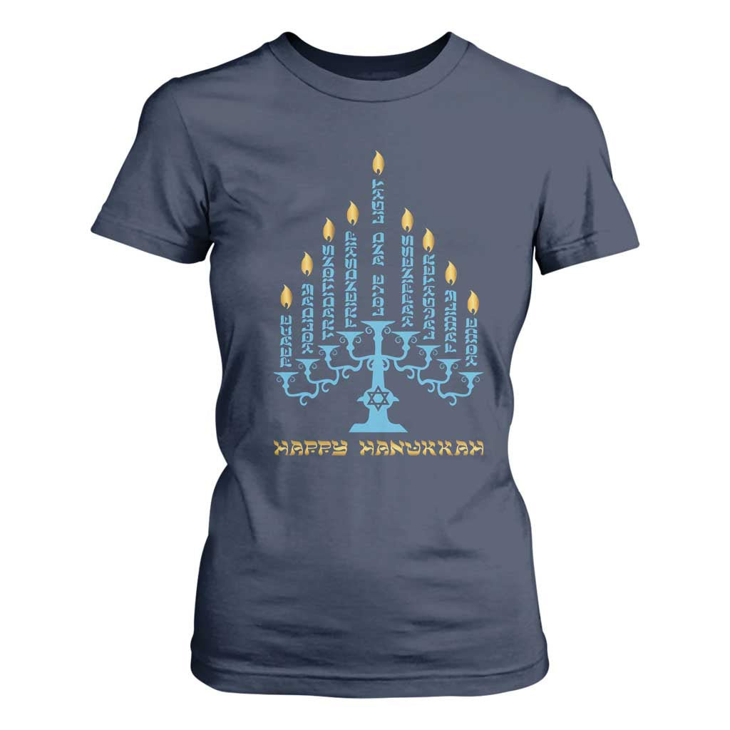 Happy Hanukkah Menorah Chanukah Jewish Holiday T Shirt For Women TS11 Navy Print Your Wear