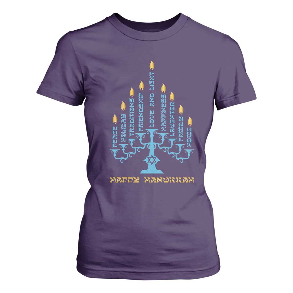 Happy Hanukkah Menorah Chanukah Jewish Holiday T Shirt For Women TS11 Purple Print Your Wear