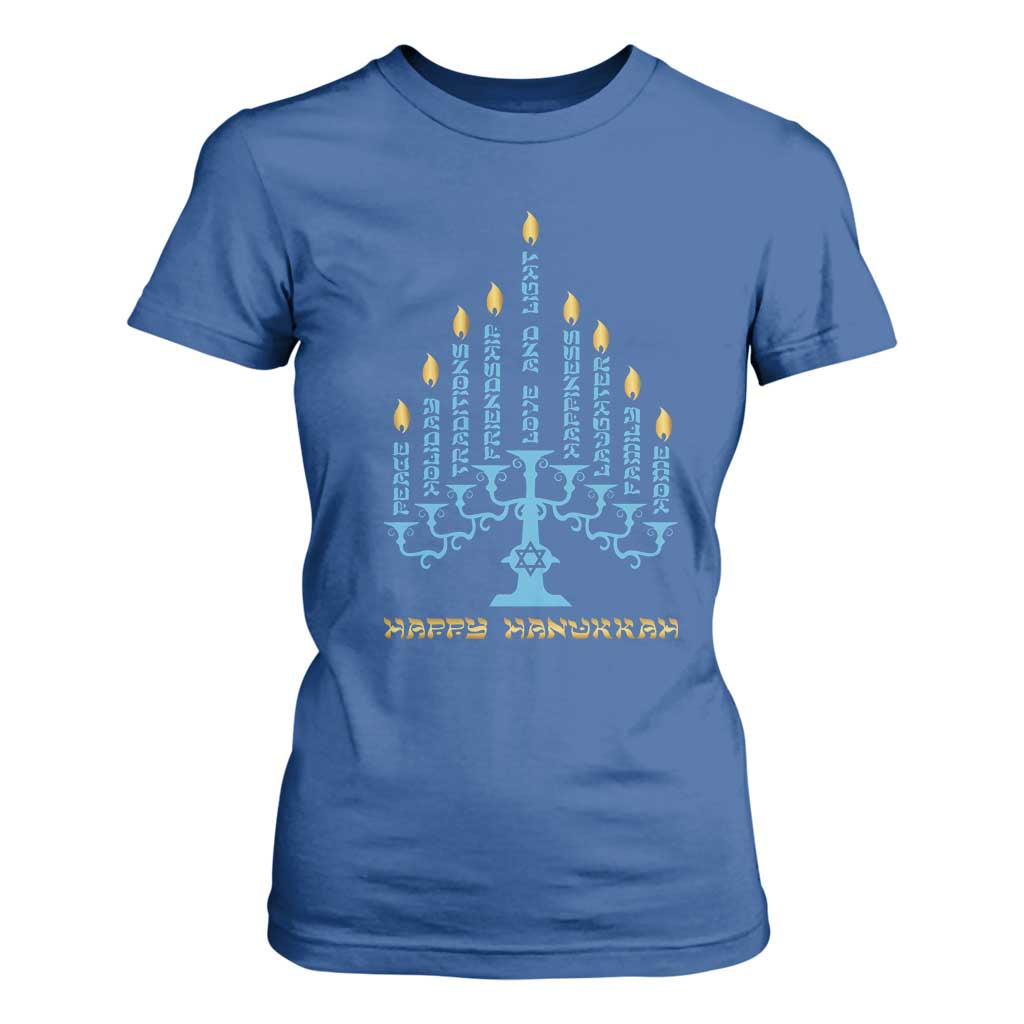 Happy Hanukkah Menorah Chanukah Jewish Holiday T Shirt For Women TS11 Royal Blue Print Your Wear