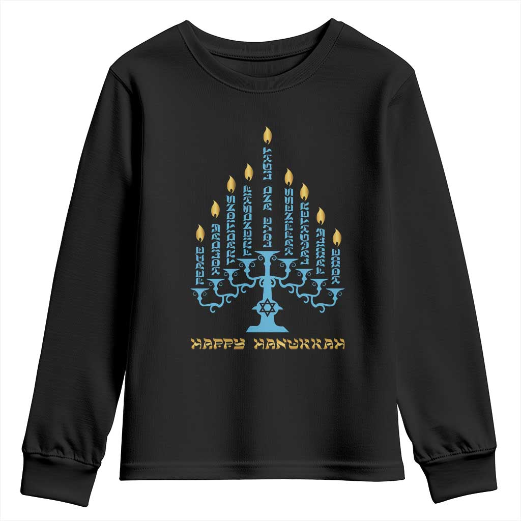 Happy Hanukkah Menorah Chanukah Jewish Holiday Youth Sweatshirt TS11 Black Print Your Wear