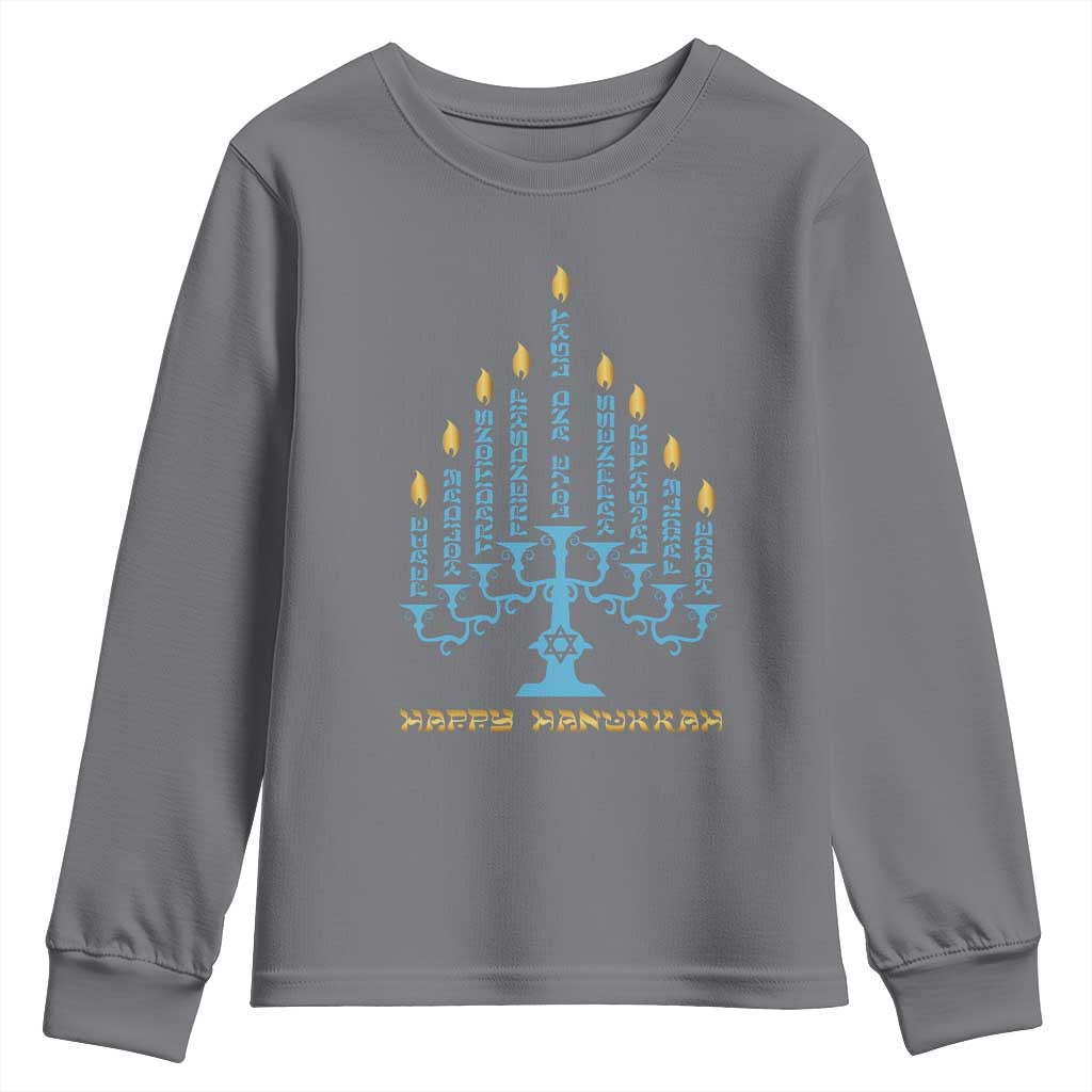 Happy Hanukkah Menorah Chanukah Jewish Holiday Youth Sweatshirt TS11 Charcoal Print Your Wear