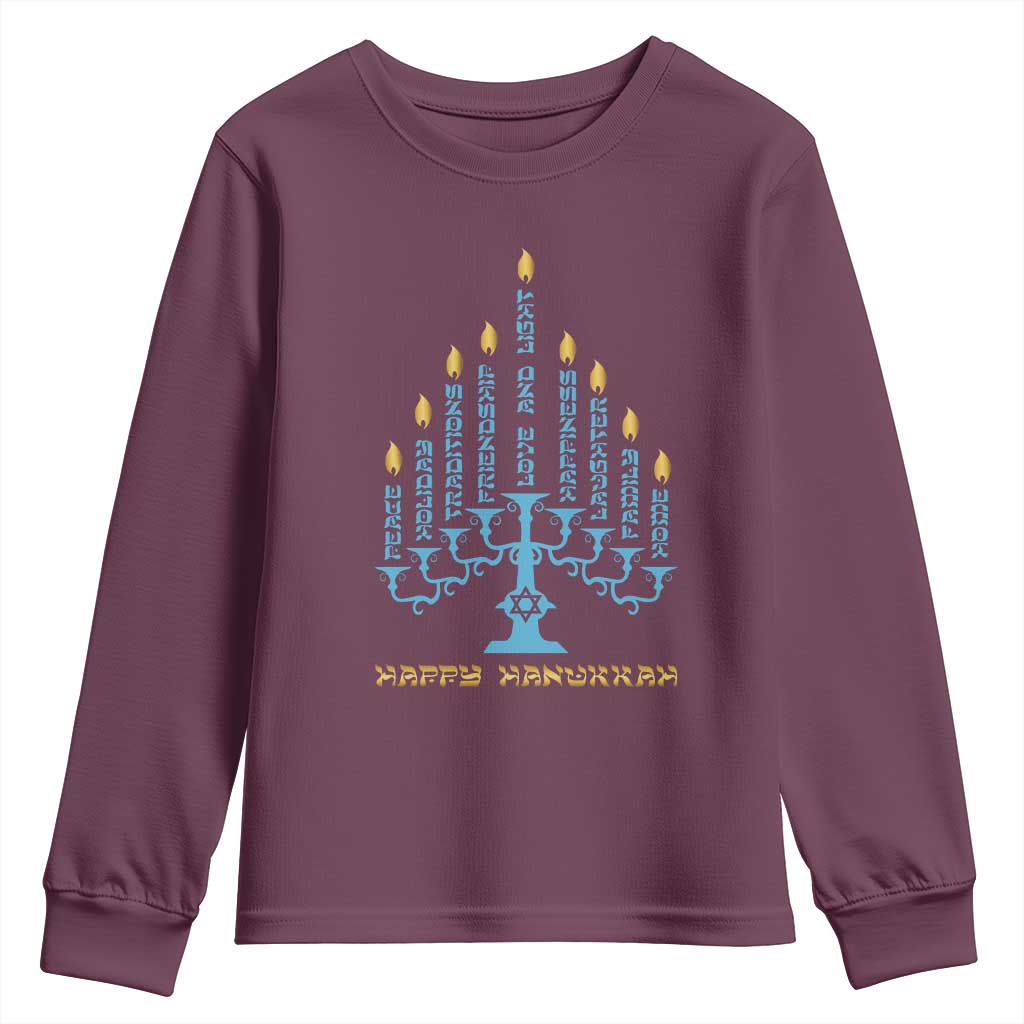 Happy Hanukkah Menorah Chanukah Jewish Holiday Youth Sweatshirt TS11 Maroon Print Your Wear
