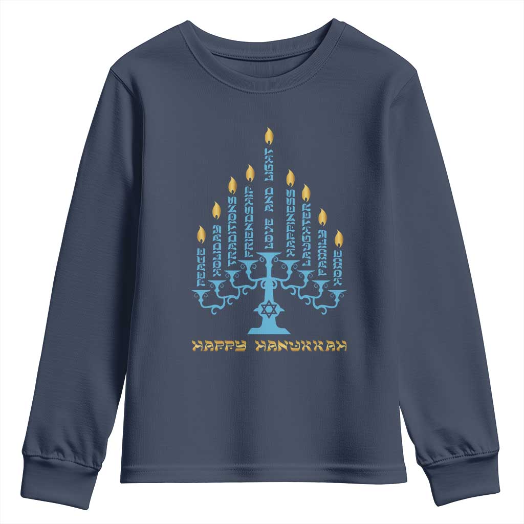 Happy Hanukkah Menorah Chanukah Jewish Holiday Youth Sweatshirt TS11 Navy Print Your Wear