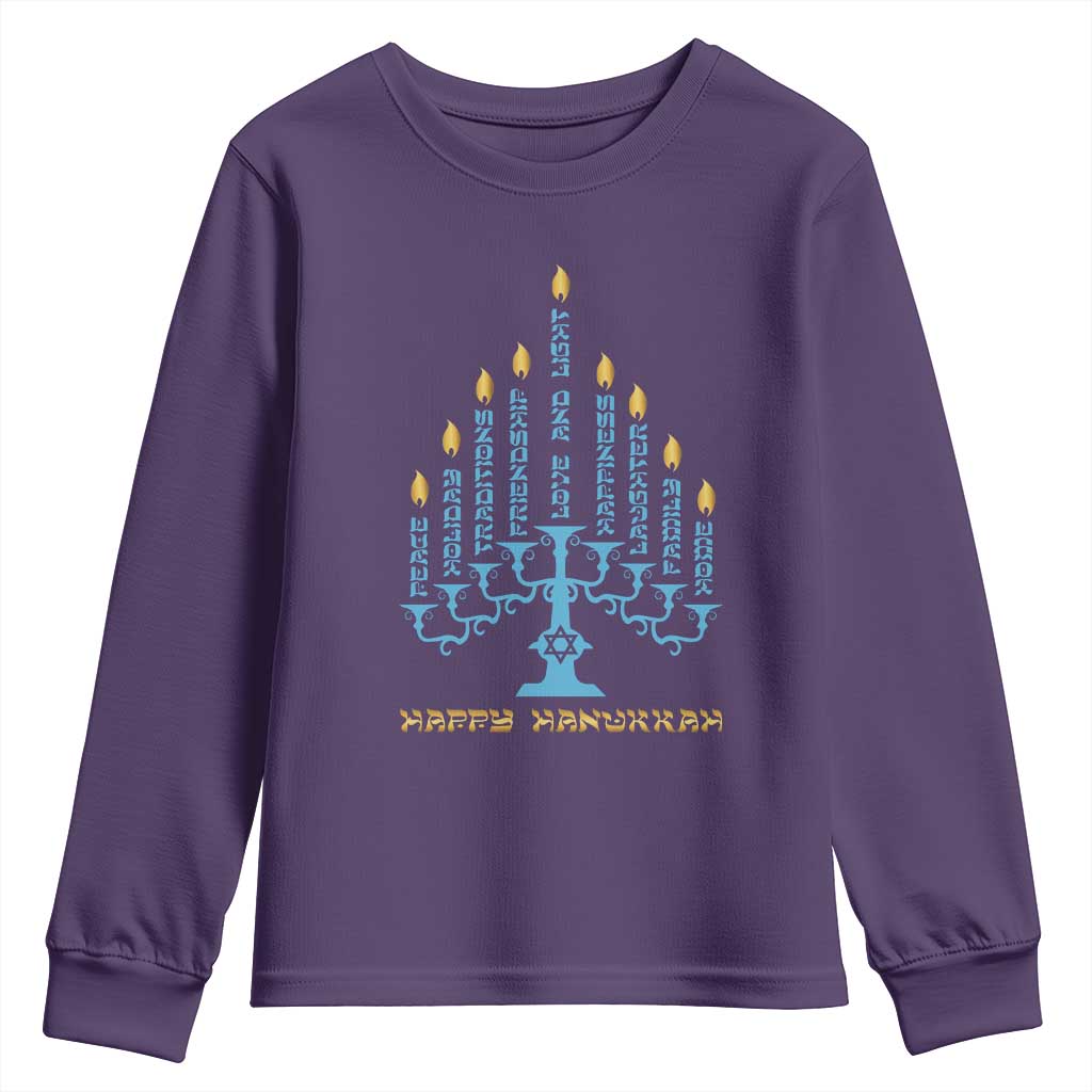 Happy Hanukkah Menorah Chanukah Jewish Holiday Youth Sweatshirt TS11 Purple Print Your Wear