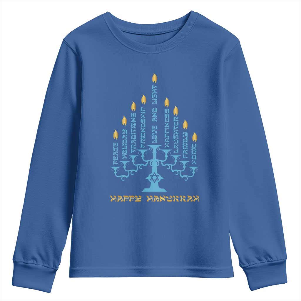 Happy Hanukkah Menorah Chanukah Jewish Holiday Youth Sweatshirt TS11 Royal Blue Print Your Wear