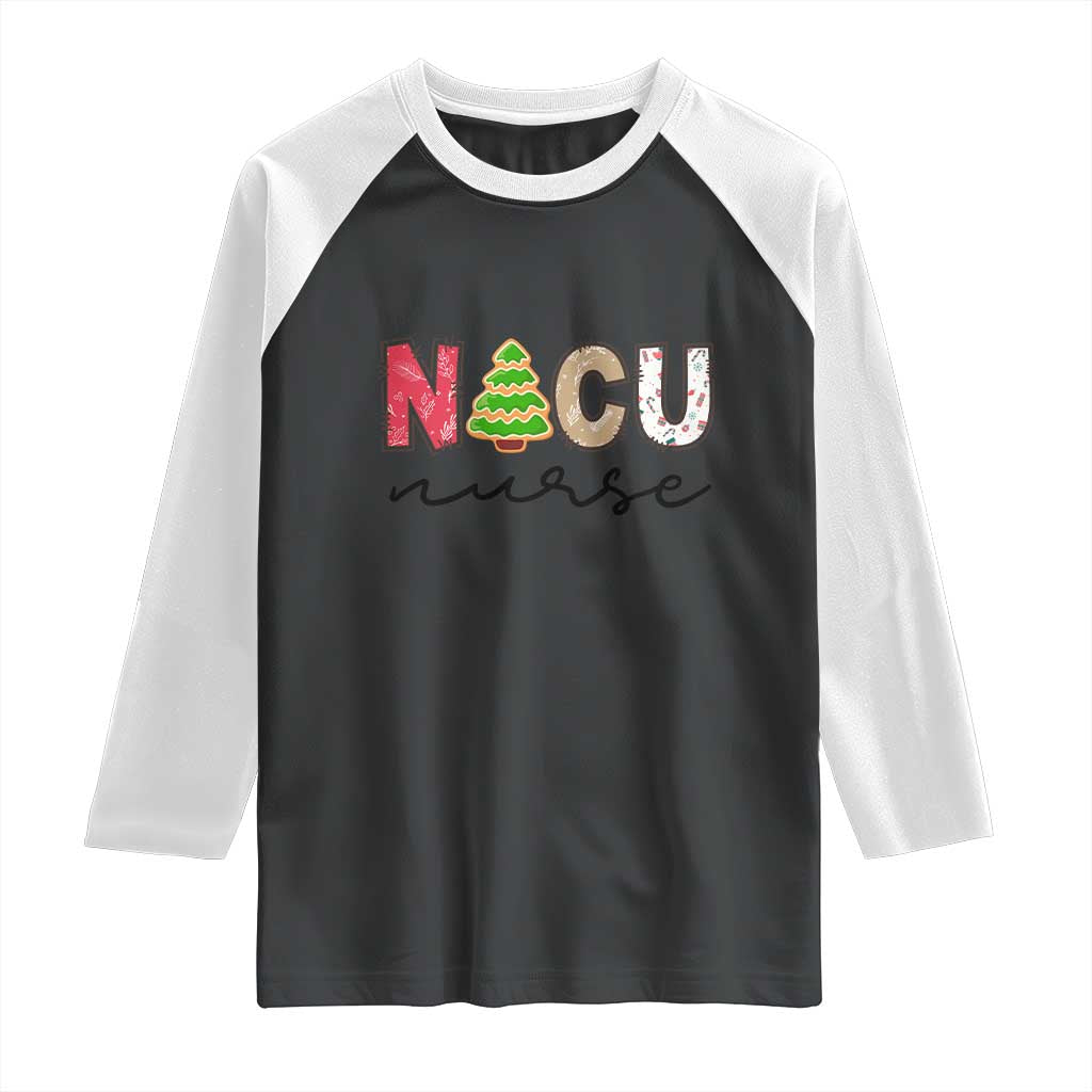 Funny NICU Labor Delivery Nurse Christmas Christmas Tree Raglan Shirt TS11 Black White Print Your Wear