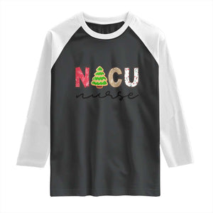 Funny NICU Labor Delivery Nurse Christmas Christmas Tree Raglan Shirt TS11 Black White Print Your Wear