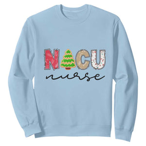 Funny NICU Labor Delivery Nurse Christmas Christmas Tree Sweatshirt TS11 Light Blue Print Your Wear