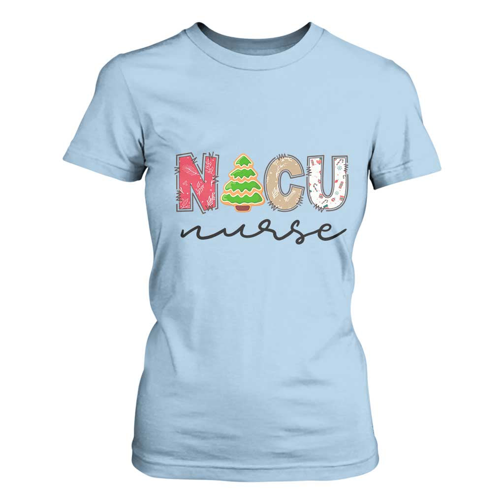 Funny NICU Labor Delivery Nurse Christmas Christmas Tree T Shirt For Women TS11 Light Blue Print Your Wear