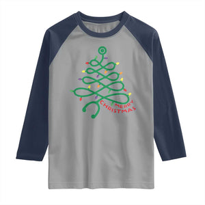 Funny Merry Christmas Nurse Raglan Shirt Stethoscope Xmas Tree TS11 Sport Gray Navy Print Your Wear