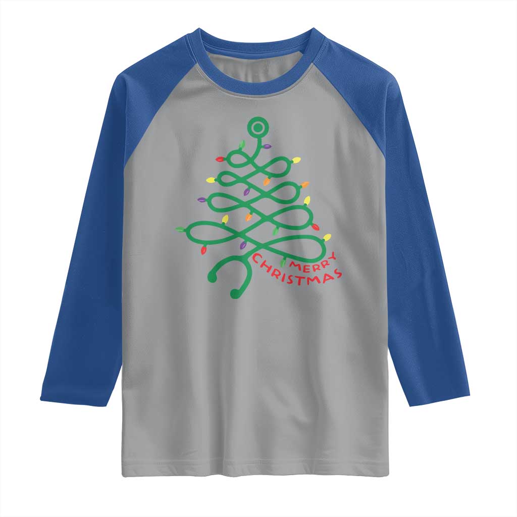Funny Merry Christmas Nurse Raglan Shirt Stethoscope Xmas Tree TS11 Sport Gray Royal Print Your Wear