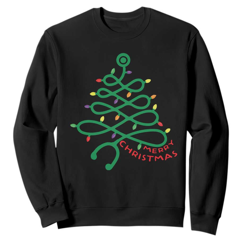 Funny Merry Christmas Nurse Sweatshirt Stethoscope Xmas Tree TS11 Black Print Your Wear