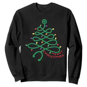 Funny Merry Christmas Nurse Sweatshirt Stethoscope Xmas Tree TS11 Black Print Your Wear